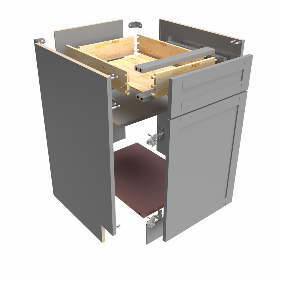Components of a disassembled cabinet