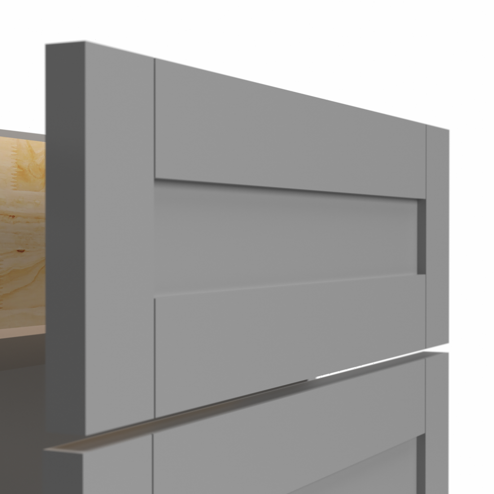 Exploded view of a cabinet drawer face
