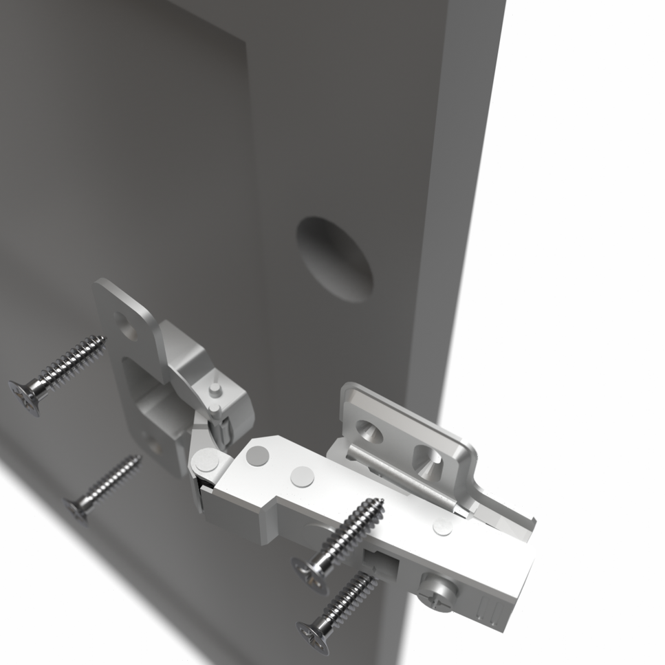 Exploded hinges on a cabinet