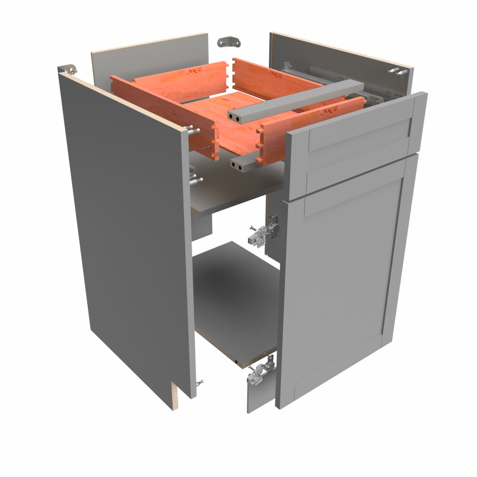 Components of a disassembled cabinet