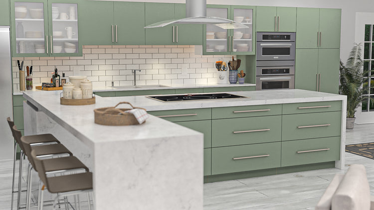 Kitchen with green cabinets