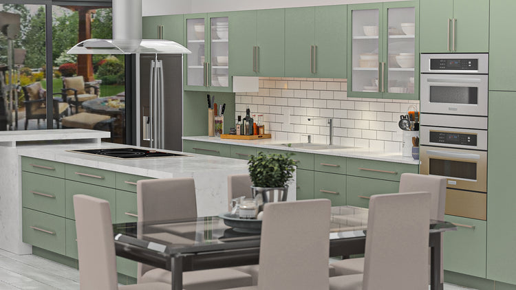 Modern kitchen with green cabinetry