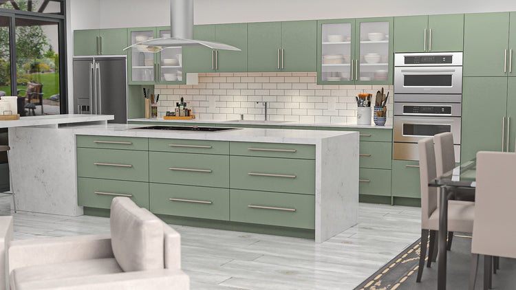 Contemporary kitchen with green cabinets