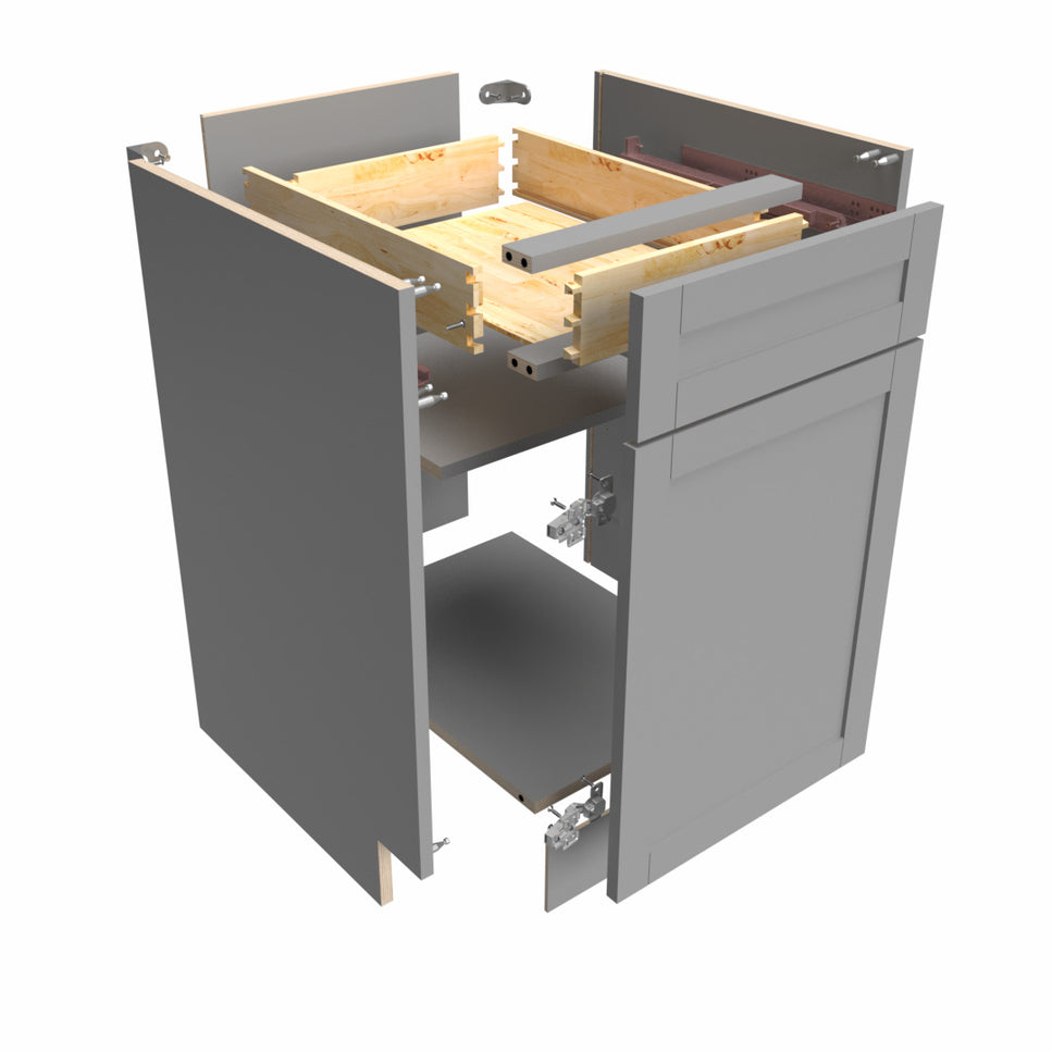 Disassembled cabinet pieces