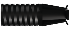 a close up of a black object on a white background
