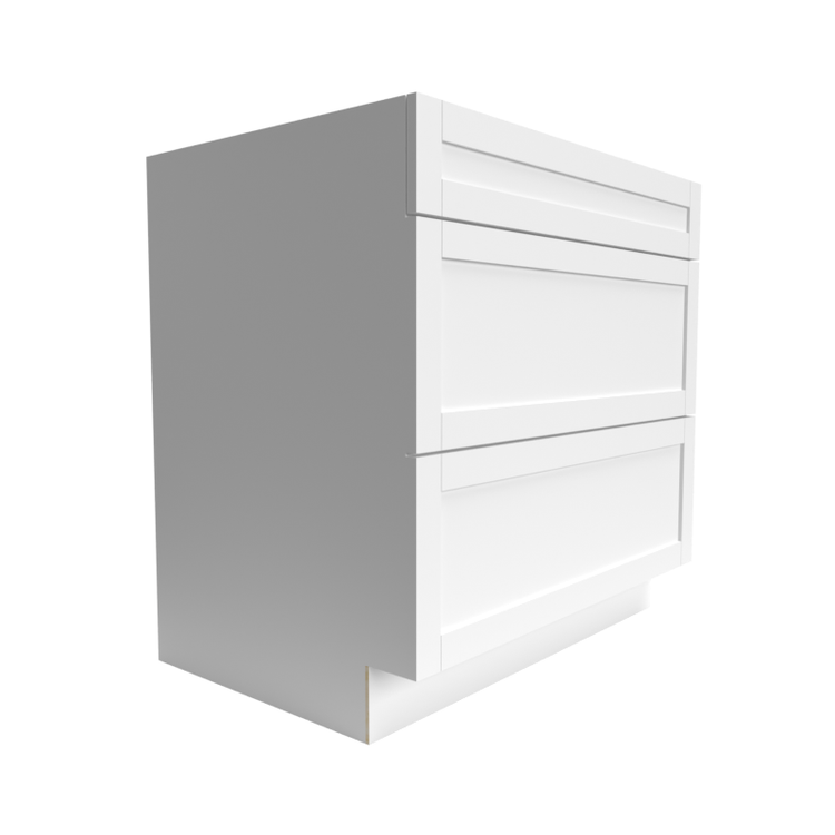 RTA White base 3-drawer shaker cabinet