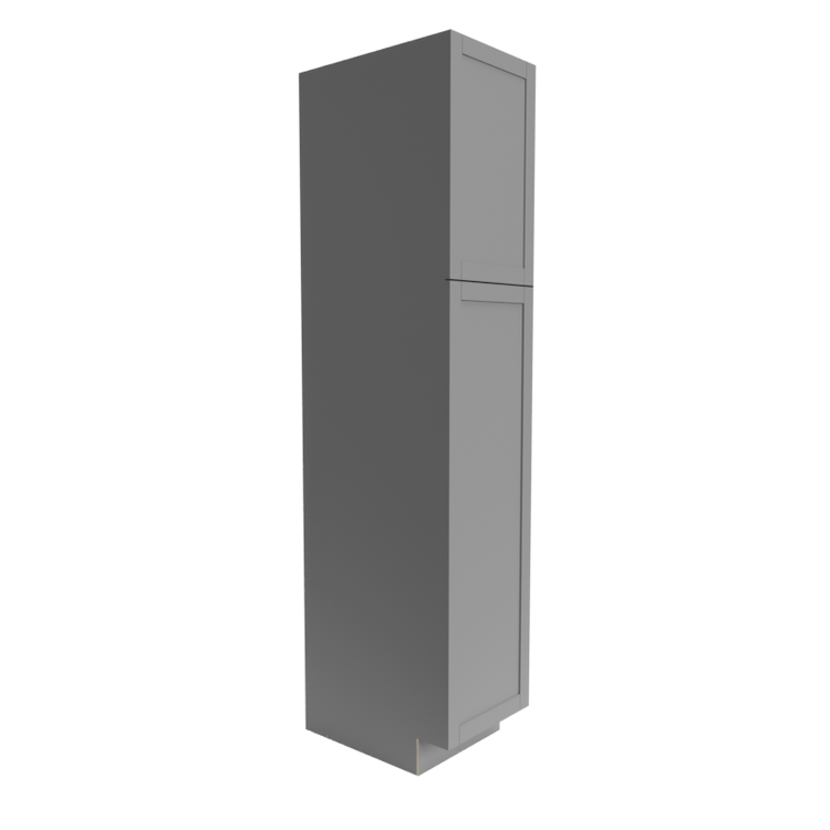 a tall gray cabinet with two doors on a white background