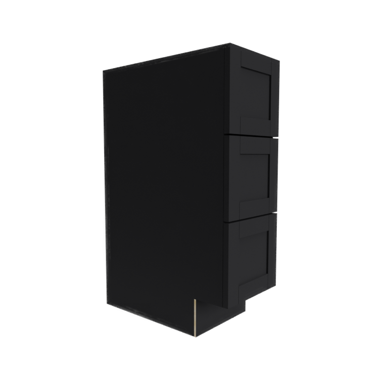 a black cabinet with three drawers on a white background