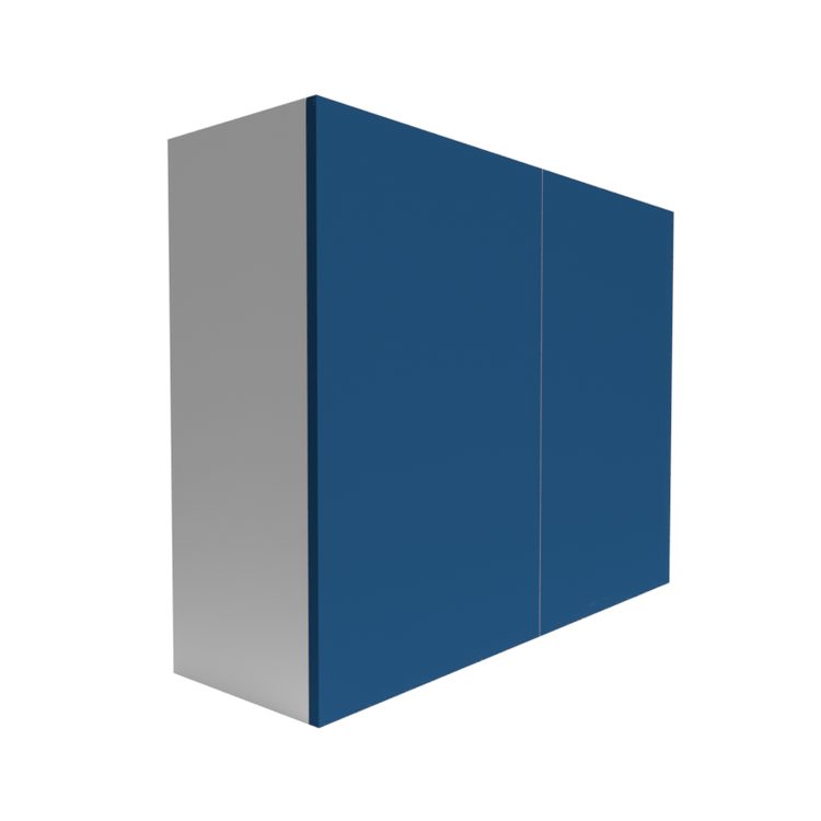 a blue and white box on a white background