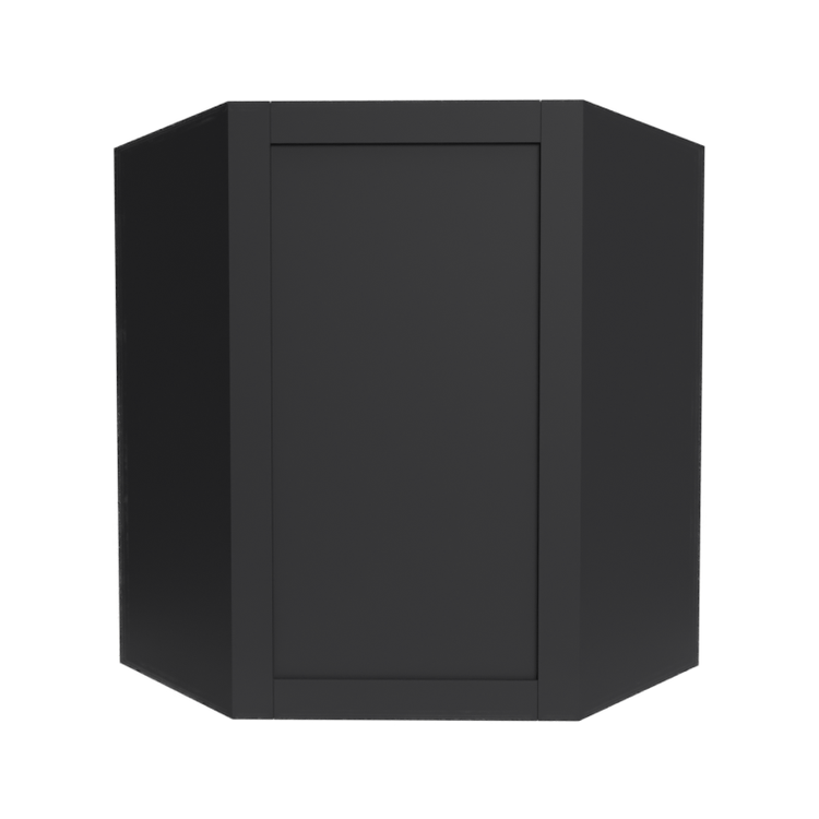 a black corner cabinet with a white background