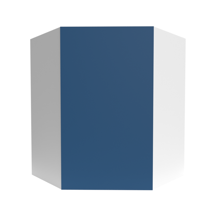 a blue and white box on a white background