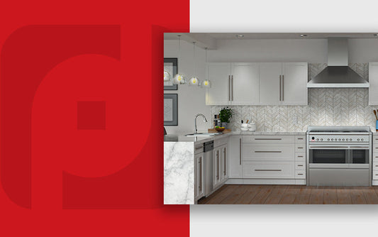 White kitchen shaker cabinets with white countertops and a stove
