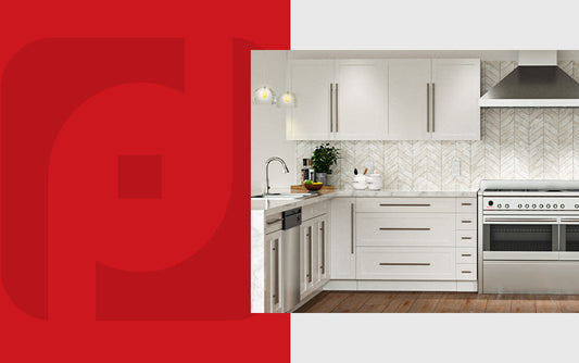 Modern white kitchen with white shaker cabinets