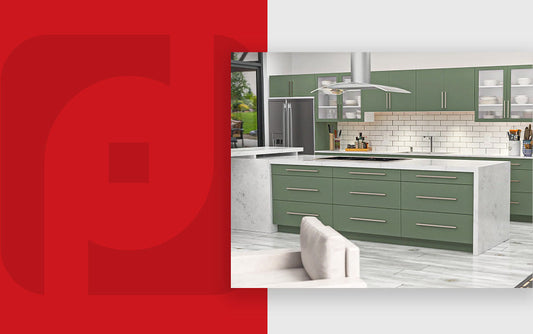 Green cabinets in a white kitchen