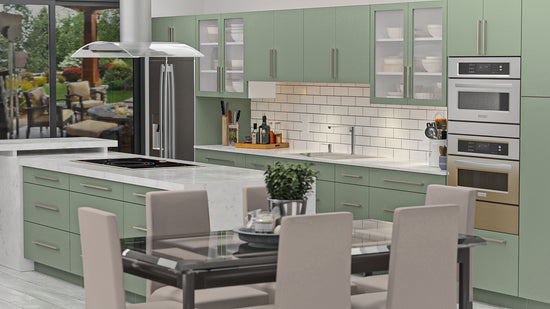 Modern kitchen with green cabinetry
