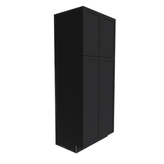 a black cabinet with four doors on a white background