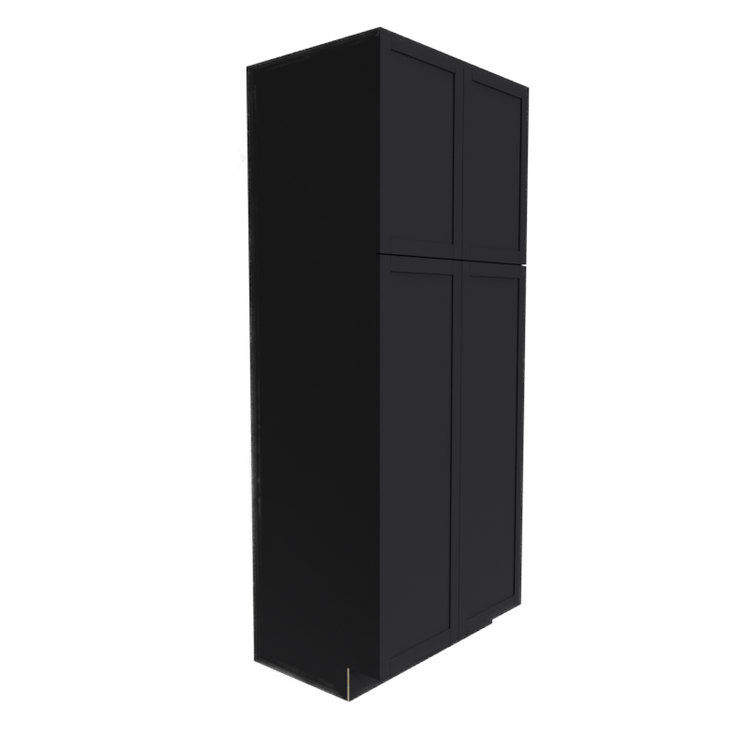 a black cabinet with four doors on a white background