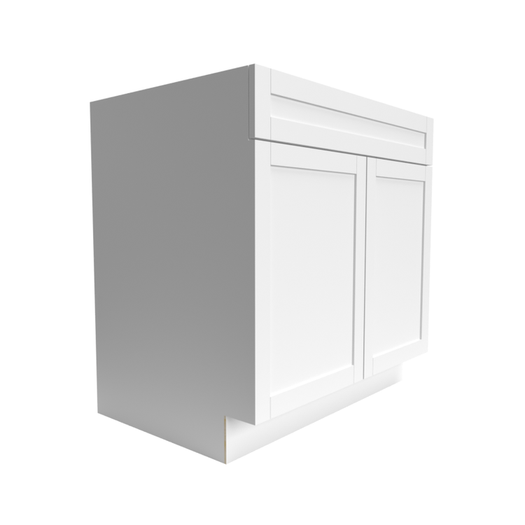 a white cabinet with two doors and a drawer