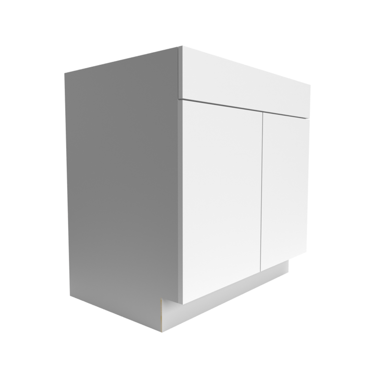 a white cabinet with two doors and a drawer