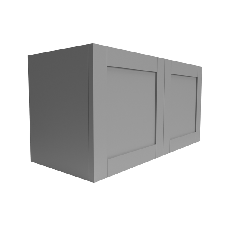 a gray cabinet with two doors on a white background