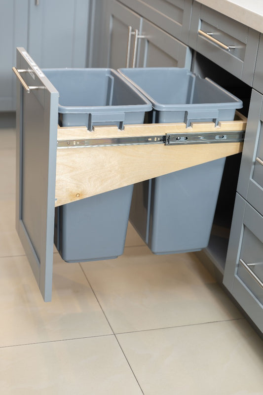 Extended RTA cabinet double trash bin insert